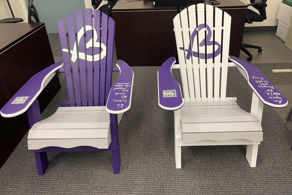 Purple and white Muskoka chairs