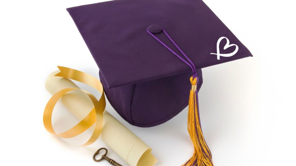Purple Graduation cap with BALANCE B logo